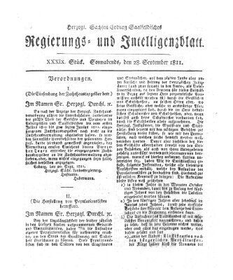 Herzogl.-Sachsen-Coburg-Saalfeldisches Regierungs- und Intelligenzblatt (Coburger Regierungs-Blatt) Samstag 28. September 1811