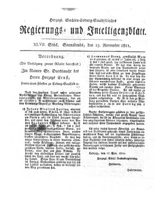 Herzogl.-Sachsen-Coburg-Saalfeldisches Regierungs- und Intelligenzblatt (Coburger Regierungs-Blatt) Samstag 23. November 1811