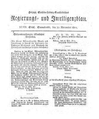 Herzogl.-Sachsen-Coburg-Saalfeldisches Regierungs- und Intelligenzblatt (Coburger Regierungs-Blatt) Samstag 30. November 1811