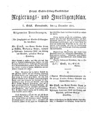 Herzogl.-Sachsen-Coburg-Saalfeldisches Regierungs- und Intelligenzblatt (Coburger Regierungs-Blatt) Samstag 14. Dezember 1811