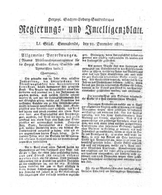 Herzogl.-Sachsen-Coburg-Saalfeldisches Regierungs- und Intelligenzblatt (Coburger Regierungs-Blatt) Samstag 21. Dezember 1811