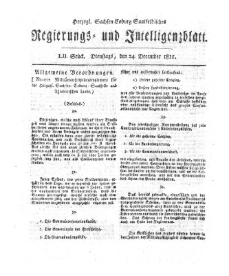 Herzogl.-Sachsen-Coburg-Saalfeldisches Regierungs- und Intelligenzblatt (Coburger Regierungs-Blatt) Dienstag 24. Dezember 1811