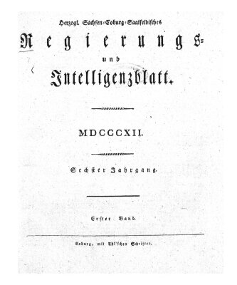 Herzogl.-Sachsen-Coburg-Saalfeldisches Regierungs- und Intelligenzblatt (Coburger Regierungs-Blatt) Samstag 4. Januar 1812