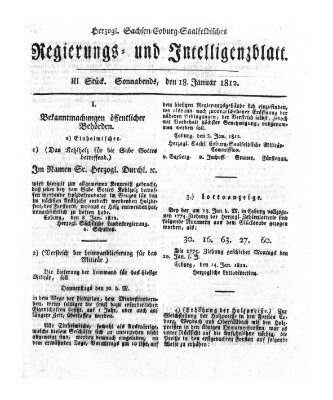 Herzogl.-Sachsen-Coburg-Saalfeldisches Regierungs- und Intelligenzblatt (Coburger Regierungs-Blatt) Samstag 18. Januar 1812