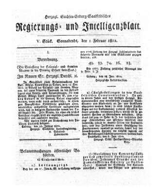 Herzogl.-Sachsen-Coburg-Saalfeldisches Regierungs- und Intelligenzblatt (Coburger Regierungs-Blatt) Samstag 1. Februar 1812