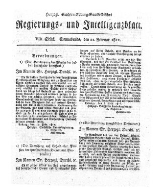 Herzogl.-Sachsen-Coburg-Saalfeldisches Regierungs- und Intelligenzblatt (Coburger Regierungs-Blatt) Samstag 22. Februar 1812