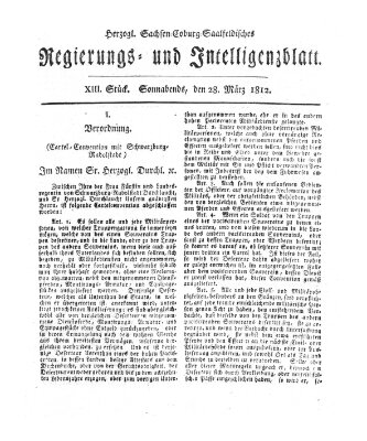 Herzogl.-Sachsen-Coburg-Saalfeldisches Regierungs- und Intelligenzblatt (Coburger Regierungs-Blatt) Samstag 28. März 1812