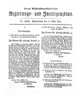 Herzogl.-Sachsen-Coburg-Saalfeldisches Regierungs- und Intelligenzblatt (Coburger Regierungs-Blatt) Samstag 16. Mai 1812