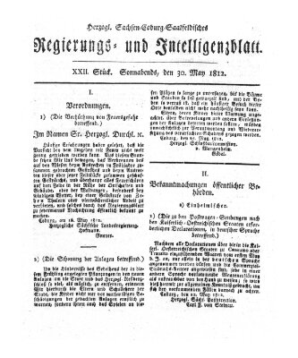 Herzogl.-Sachsen-Coburg-Saalfeldisches Regierungs- und Intelligenzblatt (Coburger Regierungs-Blatt) Samstag 30. Mai 1812