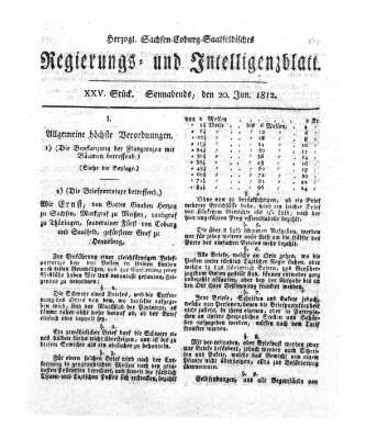 Herzogl.-Sachsen-Coburg-Saalfeldisches Regierungs- und Intelligenzblatt (Coburger Regierungs-Blatt) Samstag 20. Juni 1812