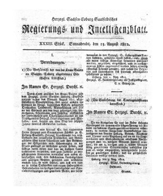 Herzogl.-Sachsen-Coburg-Saalfeldisches Regierungs- und Intelligenzblatt (Coburger Regierungs-Blatt) Samstag 15. August 1812