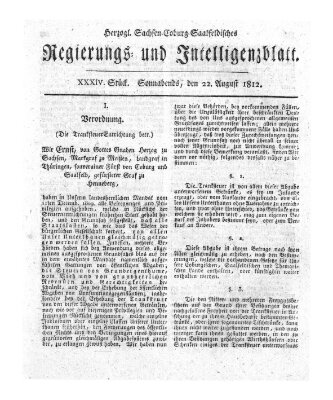 Herzogl.-Sachsen-Coburg-Saalfeldisches Regierungs- und Intelligenzblatt (Coburger Regierungs-Blatt) Samstag 22. August 1812