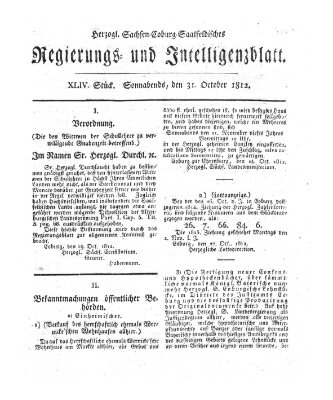 Herzogl.-Sachsen-Coburg-Saalfeldisches Regierungs- und Intelligenzblatt (Coburger Regierungs-Blatt) Samstag 31. Oktober 1812