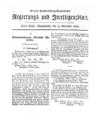 Herzogl.-Sachsen-Coburg-Saalfeldisches Regierungs- und Intelligenzblatt (Coburger Regierungs-Blatt) Samstag 14. November 1812