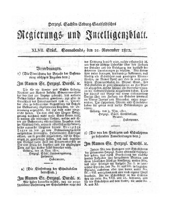 Herzogl.-Sachsen-Coburg-Saalfeldisches Regierungs- und Intelligenzblatt (Coburger Regierungs-Blatt) Samstag 21. November 1812