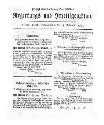 Herzogl.-Sachsen-Coburg-Saalfeldisches Regierungs- und Intelligenzblatt (Coburger Regierungs-Blatt) Samstag 28. November 1812