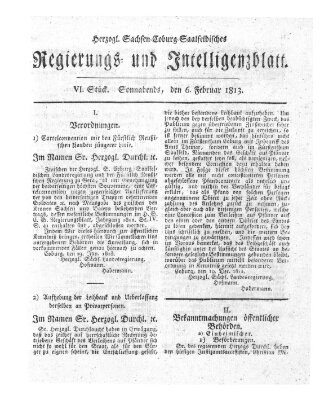 Herzogl.-Sachsen-Coburg-Saalfeldisches Regierungs- und Intelligenzblatt (Coburger Regierungs-Blatt) Samstag 6. Februar 1813