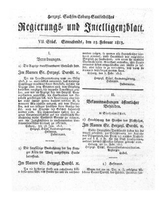 Herzogl.-Sachsen-Coburg-Saalfeldisches Regierungs- und Intelligenzblatt (Coburger Regierungs-Blatt) Samstag 13. Februar 1813