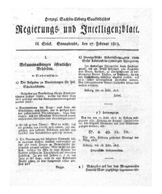 Herzogl.-Sachsen-Coburg-Saalfeldisches Regierungs- und Intelligenzblatt (Coburger Regierungs-Blatt) Samstag 27. Februar 1813