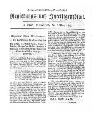 Herzogl.-Sachsen-Coburg-Saalfeldisches Regierungs- und Intelligenzblatt (Coburger Regierungs-Blatt) Samstag 6. März 1813