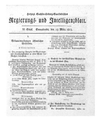 Herzogl.-Sachsen-Coburg-Saalfeldisches Regierungs- und Intelligenzblatt (Coburger Regierungs-Blatt) Samstag 13. März 1813