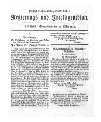 Herzogl.-Sachsen-Coburg-Saalfeldisches Regierungs- und Intelligenzblatt (Coburger Regierungs-Blatt) Samstag 27. März 1813