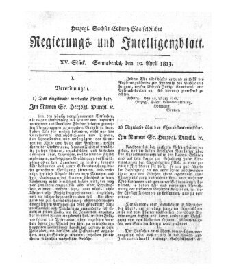 Herzogl.-Sachsen-Coburg-Saalfeldisches Regierungs- und Intelligenzblatt (Coburger Regierungs-Blatt) Samstag 10. April 1813