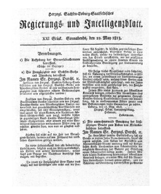 Herzogl.-Sachsen-Coburg-Saalfeldisches Regierungs- und Intelligenzblatt (Coburger Regierungs-Blatt) Samstag 22. Mai 1813