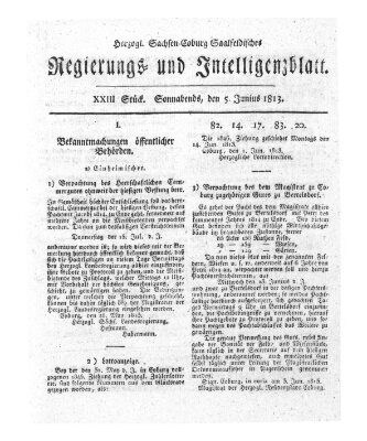 Herzogl.-Sachsen-Coburg-Saalfeldisches Regierungs- und Intelligenzblatt (Coburger Regierungs-Blatt) Samstag 5. Juni 1813