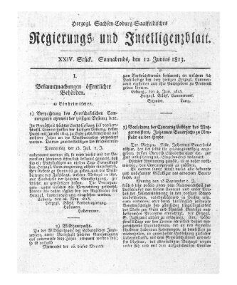 Herzogl.-Sachsen-Coburg-Saalfeldisches Regierungs- und Intelligenzblatt (Coburger Regierungs-Blatt) Samstag 12. Juni 1813