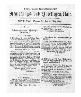 Herzogl.-Sachsen-Coburg-Saalfeldisches Regierungs- und Intelligenzblatt (Coburger Regierungs-Blatt) Samstag 10. Juli 1813