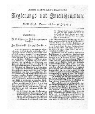 Herzogl.-Sachsen-Coburg-Saalfeldisches Regierungs- und Intelligenzblatt (Coburger Regierungs-Blatt) Samstag 31. Juli 1813