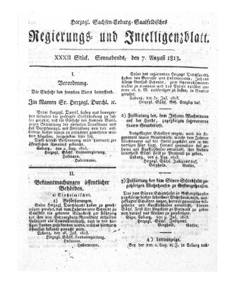 Herzogl.-Sachsen-Coburg-Saalfeldisches Regierungs- und Intelligenzblatt (Coburger Regierungs-Blatt) Samstag 7. August 1813