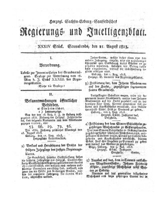 Herzogl.-Sachsen-Coburg-Saalfeldisches Regierungs- und Intelligenzblatt (Coburger Regierungs-Blatt) Samstag 21. August 1813