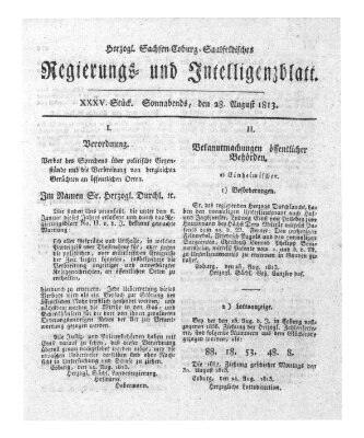 Herzogl.-Sachsen-Coburg-Saalfeldisches Regierungs- und Intelligenzblatt (Coburger Regierungs-Blatt) Samstag 28. August 1813