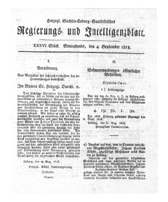 Herzogl.-Sachsen-Coburg-Saalfeldisches Regierungs- und Intelligenzblatt (Coburger Regierungs-Blatt) Samstag 4. September 1813