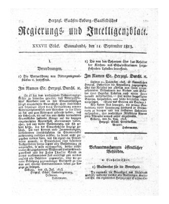 Herzogl.-Sachsen-Coburg-Saalfeldisches Regierungs- und Intelligenzblatt (Coburger Regierungs-Blatt) Samstag 11. September 1813