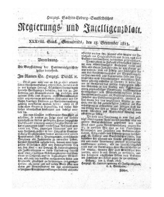 Herzogl.-Sachsen-Coburg-Saalfeldisches Regierungs- und Intelligenzblatt (Coburger Regierungs-Blatt) Samstag 18. September 1813