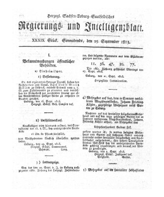 Herzogl.-Sachsen-Coburg-Saalfeldisches Regierungs- und Intelligenzblatt (Coburger Regierungs-Blatt) Samstag 25. September 1813