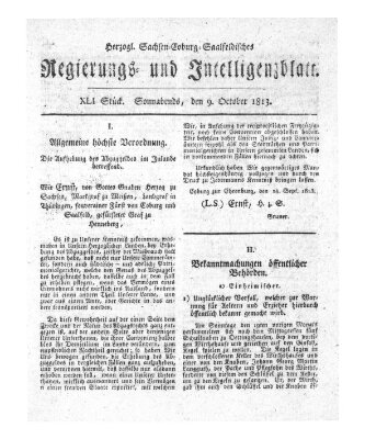 Herzogl.-Sachsen-Coburg-Saalfeldisches Regierungs- und Intelligenzblatt (Coburger Regierungs-Blatt) Samstag 9. Oktober 1813