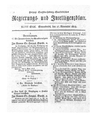 Herzogl.-Sachsen-Coburg-Saalfeldisches Regierungs- und Intelligenzblatt (Coburger Regierungs-Blatt) Samstag 27. November 1813