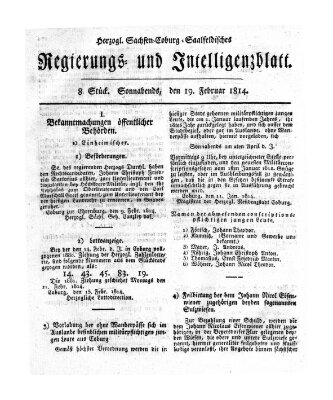 Herzogl.-Sachsen-Coburg-Saalfeldisches Regierungs- und Intelligenzblatt (Coburger Regierungs-Blatt) Samstag 19. Februar 1814