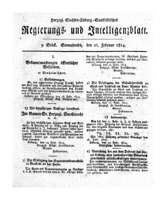 Herzogl.-Sachsen-Coburg-Saalfeldisches Regierungs- und Intelligenzblatt (Coburger Regierungs-Blatt) Samstag 26. Februar 1814