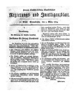 Herzogl.-Sachsen-Coburg-Saalfeldisches Regierungs- und Intelligenzblatt (Coburger Regierungs-Blatt) Samstag 5. März 1814