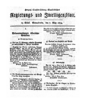 Herzogl.-Sachsen-Coburg-Saalfeldisches Regierungs- und Intelligenzblatt (Coburger Regierungs-Blatt) Samstag 7. Mai 1814