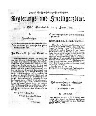 Herzogl.-Sachsen-Coburg-Saalfeldisches Regierungs- und Intelligenzblatt (Coburger Regierungs-Blatt) Samstag 25. Juni 1814