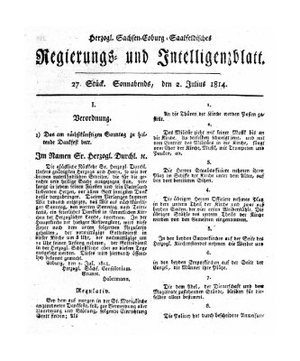 Herzogl.-Sachsen-Coburg-Saalfeldisches Regierungs- und Intelligenzblatt (Coburger Regierungs-Blatt) Samstag 2. Juli 1814