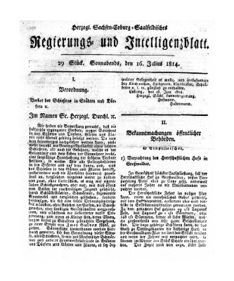 Herzogl.-Sachsen-Coburg-Saalfeldisches Regierungs- und Intelligenzblatt (Coburger Regierungs-Blatt) Samstag 16. Juli 1814