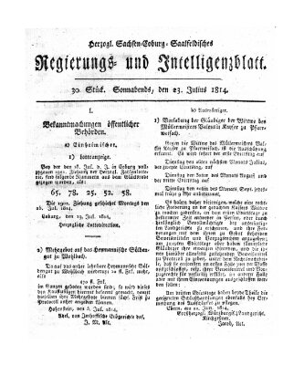 Herzogl.-Sachsen-Coburg-Saalfeldisches Regierungs- und Intelligenzblatt (Coburger Regierungs-Blatt) Samstag 23. Juli 1814