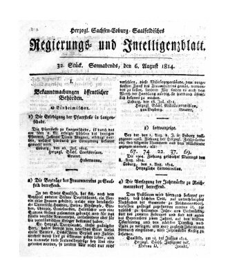 Herzogl.-Sachsen-Coburg-Saalfeldisches Regierungs- und Intelligenzblatt (Coburger Regierungs-Blatt) Samstag 6. August 1814